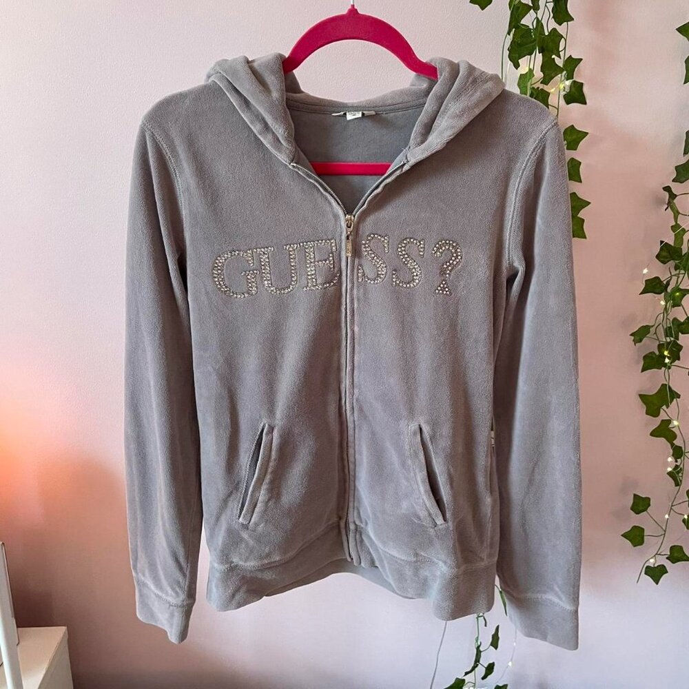 Grey Guess Velvet Bling Hoodie